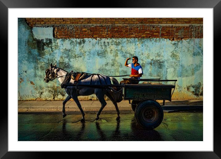 Cuban Horse And Cart In Trinidad De Cuba Framed Mounted Print by Chris Lord