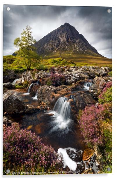 Buachaille Etive Mor Glen Etive Waterfall Scotland Acrylic by Barbara Jones