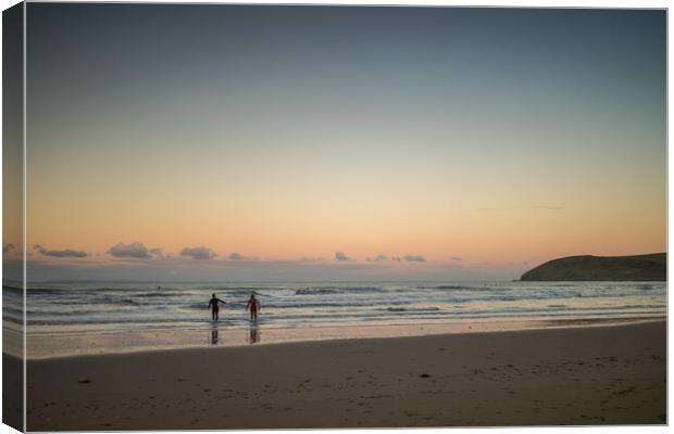 Croyde surfers at sunrise Canvas Print by Tony Twyman