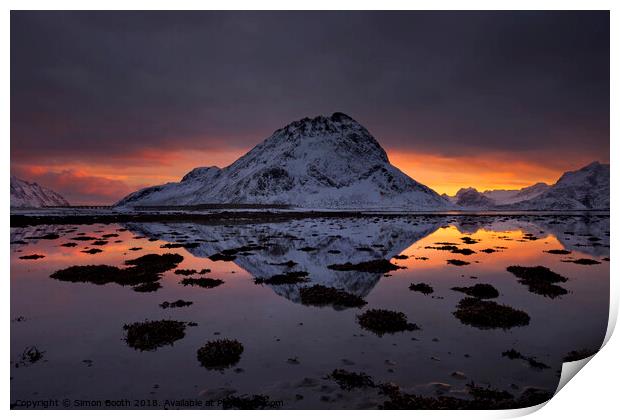 Lofoten Islands and the peak of Maltiden at sunset Print by Simon Booth