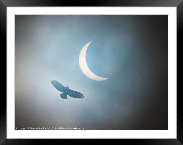 Majestic Buzzard Soaring through the Eclipse Framed Mounted Print by Les McLuckie