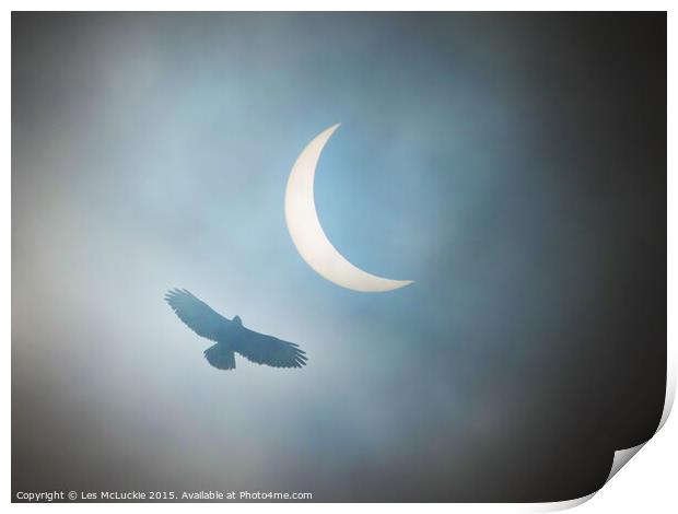 Majestic Buzzard Soaring through the Eclipse Print by Les McLuckie