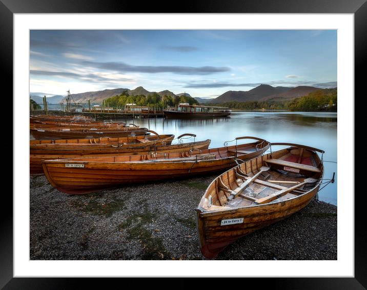Derwent Water Landing Stage and Catbells Framed Mounted Print by Simon Booth