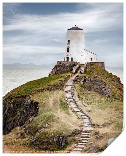 Lighthouse and path Anglesey Print by Paul Praeger