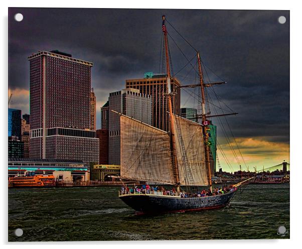 Sailing the East River Acrylic by Chris Lord