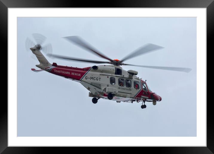 Coastguard Rescue Helicopter Framed Mounted Print by Derek Beattie