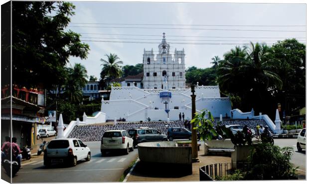 Goa, India - October 25, 2018: Church of Our Lady of Immaculate Conception located in Panjim against clear blue sky Canvas Print by Arpan Bhatia