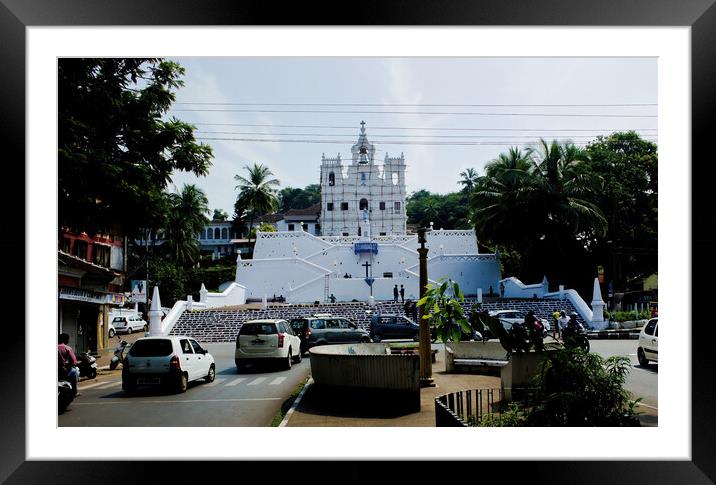 Goa, India - October 25, 2018: Church of Our Lady of Immaculate Conception located in Panjim against clear blue sky Framed Mounted Print by Arpan Bhatia