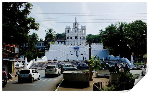 Goa, India - October 25, 2018: Church of Our Lady of Immaculate Conception located in Panjim against clear blue sky Print by Arpan Bhatia