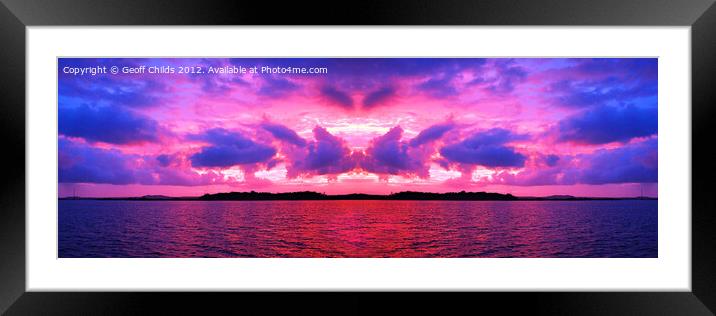 Pink cloudy sunset over water. Framed Mounted Print by Geoff Childs