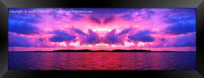 Pink cloudy sunset over water. Framed Print by Geoff Childs