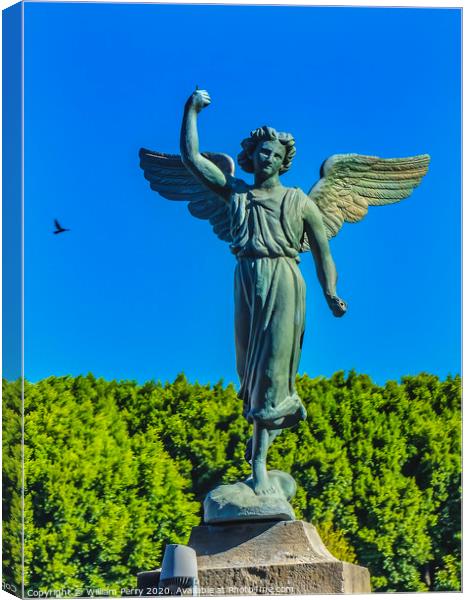 Angel Statue Outside Puebla Cathedral Mexico Canvas Print by William Perry