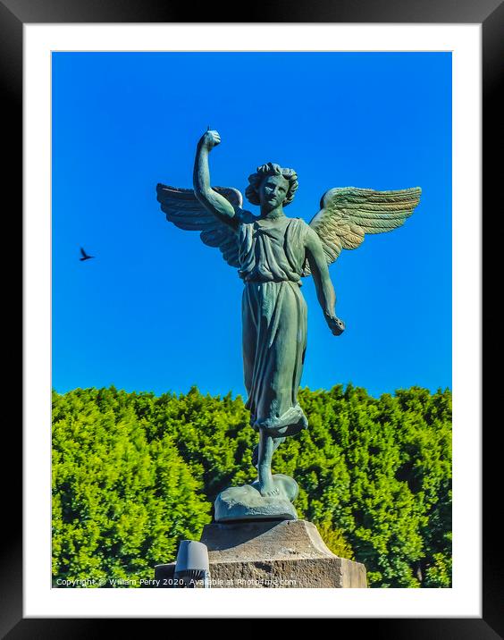 Angel Statue Outside Puebla Cathedral Mexico Framed Mounted Print by William Perry