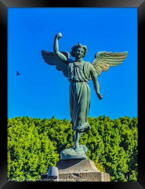 Angel Statue Outside Puebla Cathedral Mexico Framed Print by William Perry