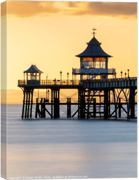 Clevedon Pier Sunset Canvas Print by Sarah Smith