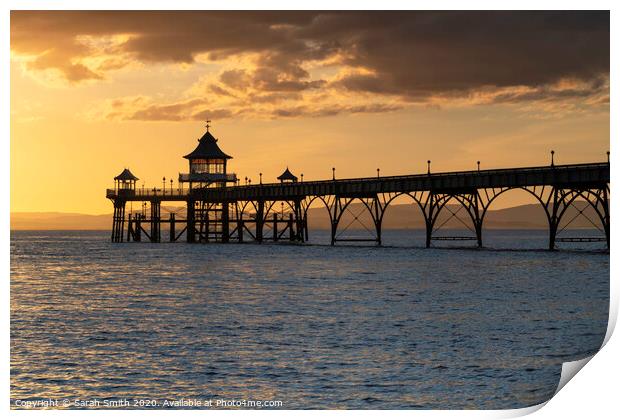 Clevedon Pier at sunset Print by Sarah Smith