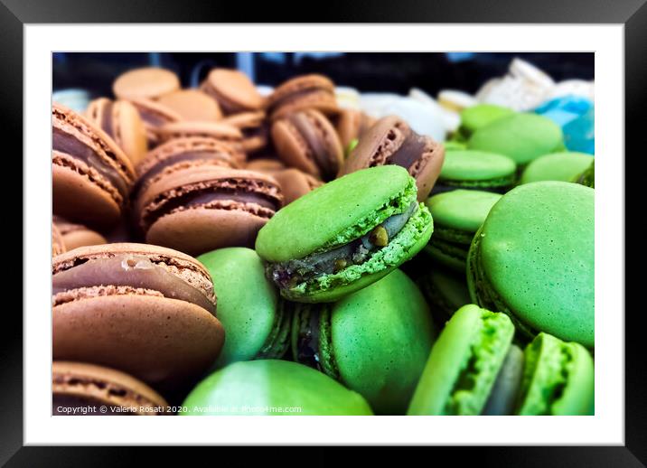 many colorful macaroons biscuits arranged disorder Framed Mounted Print by Valerio Rosati
