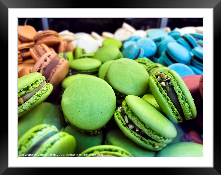 many colorful macarons biscuits arranged disorderly Framed Mounted Print by Valerio Rosati