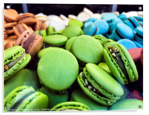 many colorful macarons biscuits arranged disorderly Acrylic by Valerio Rosati