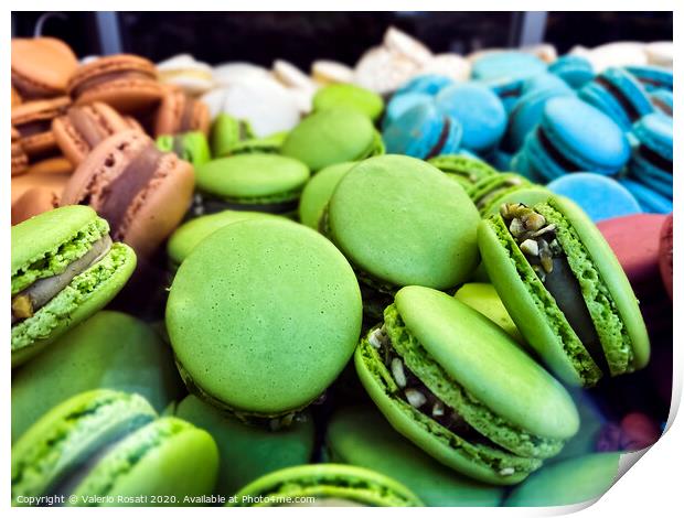many colorful macarons biscuits arranged disorderly Print by Valerio Rosati