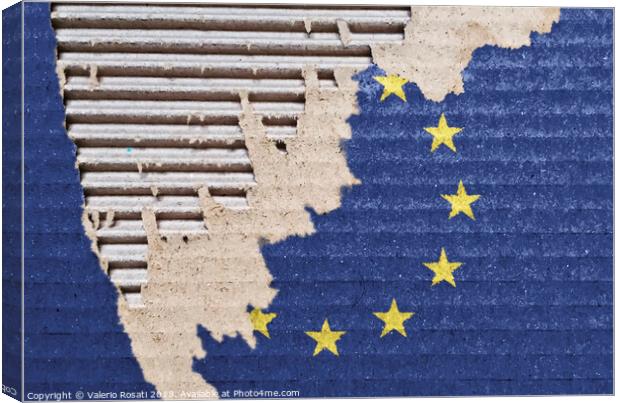 The EU flag on a ripped cardboard. Canvas Print by Valerio Rosati