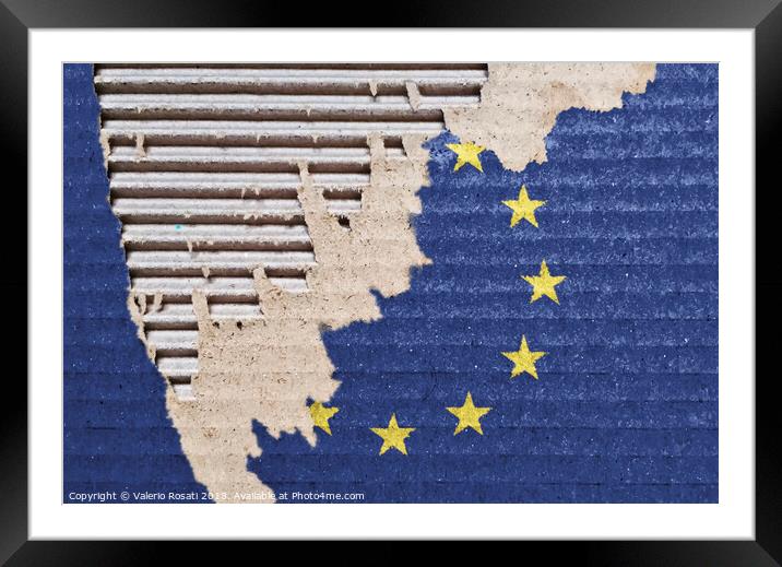The EU flag on a ripped cardboard. Framed Mounted Print by Valerio Rosati