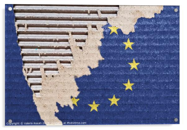 The EU flag on a ripped cardboard. Acrylic by Valerio Rosati