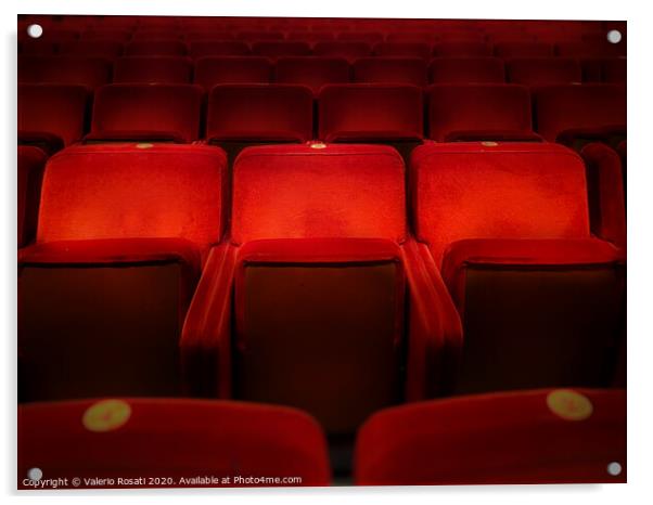 Three empty red velvet armchairs Acrylic by Valerio Rosati