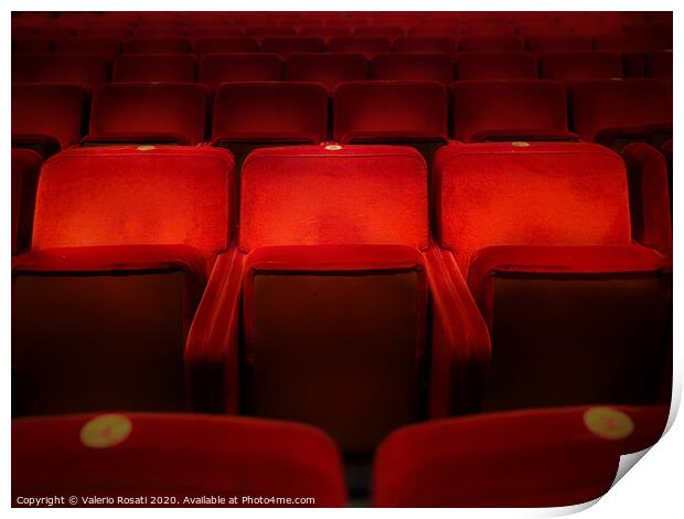 Three empty red velvet armchairs Print by Valerio Rosati