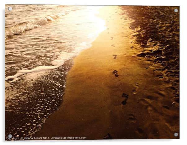 Human footprints on a sandy shoreline Acrylic by Valerio Rosati