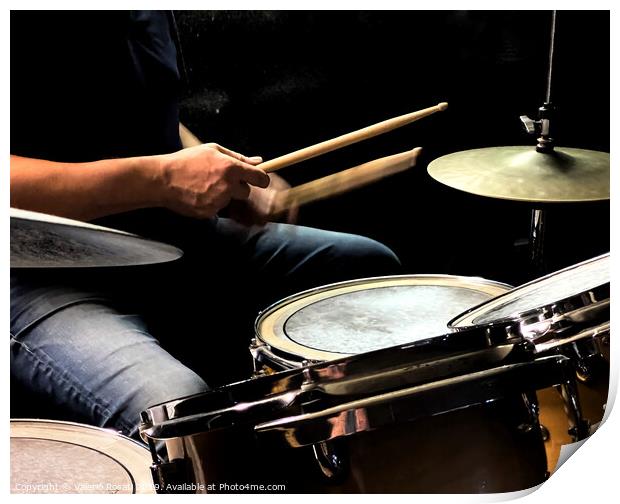 a drummer while playing the drums Print by Valerio Rosati
