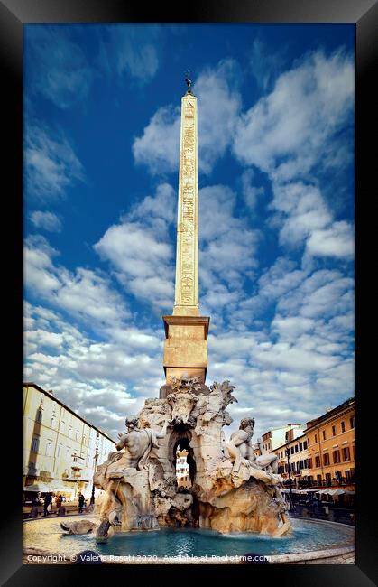 the fountain of the four rivers designed by Bernini in the center of Piazza Navona in Rome Framed Print by Valerio Rosati