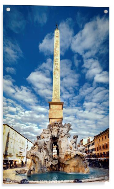 the fountain of the four rivers designed by Bernini in the center of Piazza Navona in Rome Acrylic by Valerio Rosati