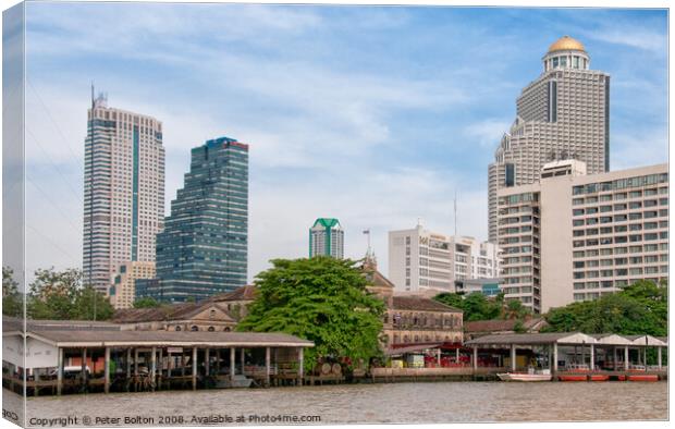 Apartment towers including 'State Tower' (right) in Bangkok, Thailand. Canvas Print by Peter Bolton