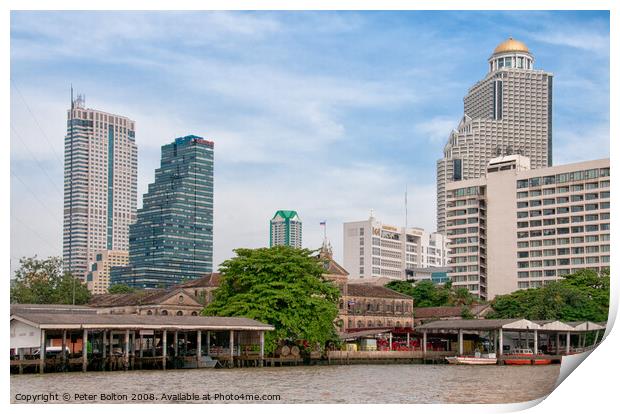 Apartment towers including 'State Tower' (right) in Bangkok, Thailand. Print by Peter Bolton