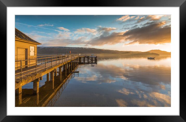 Luss Pier sunrise Loch Lomond Framed Mounted Print by Jonathon barnett