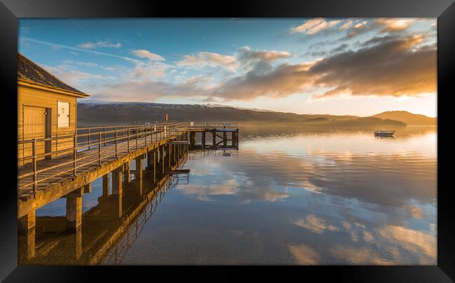 Luss Pier sunrise Loch Lomond Framed Print by Jonathon barnett