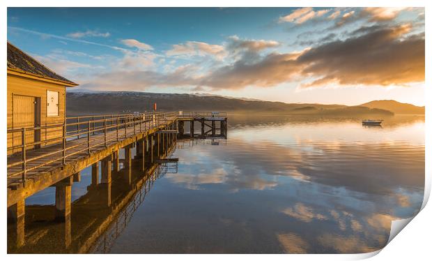 Luss Pier sunrise Loch Lomond Print by Jonathon barnett
