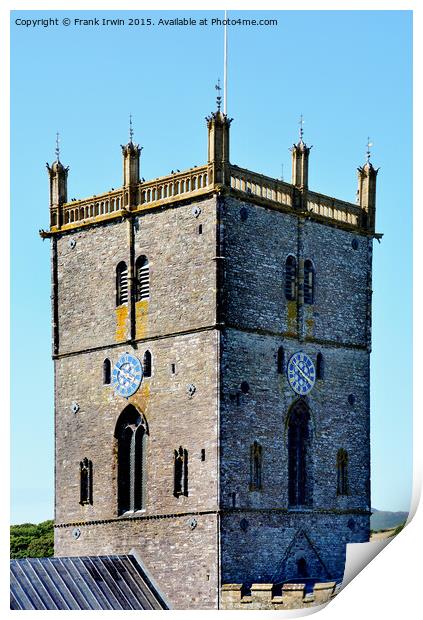 St davids Cathedral Tower and clock Print by Frank Irwin