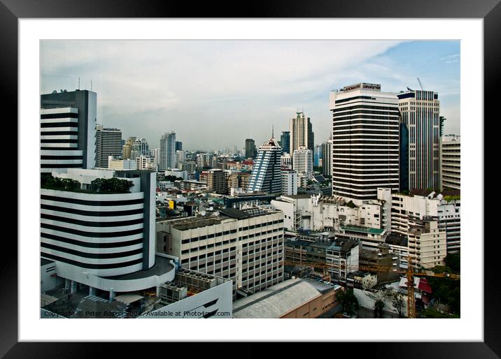 Cityscape of downtown Bangkok, Thailand. Framed Mounted Print by Peter Bolton