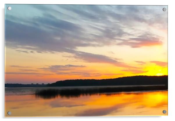 Sunset over a lake in France Acrylic by Patricija Jaunaraja