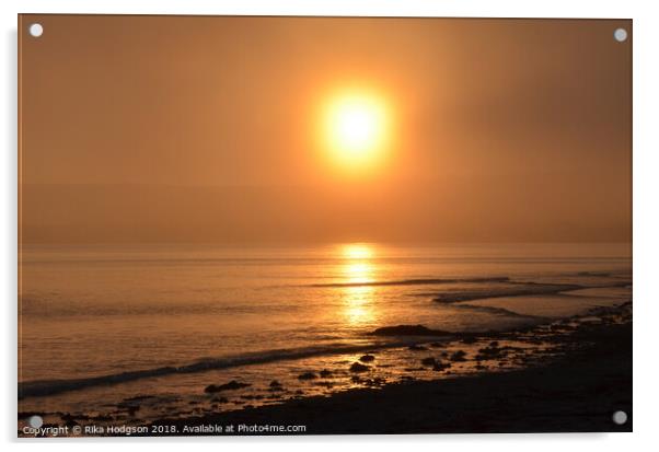 Misty Sunset, Marazion, Cornwall, England  Acrylic by Rika Hodgson