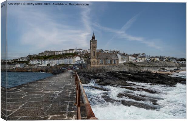 Porthleven clock Tower,Porthleven harbour Canvas Print by kathy white