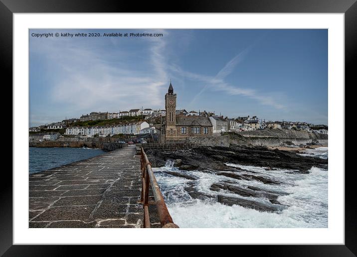 Porthleven clock Tower,Porthleven harbour Framed Mounted Print by kathy white
