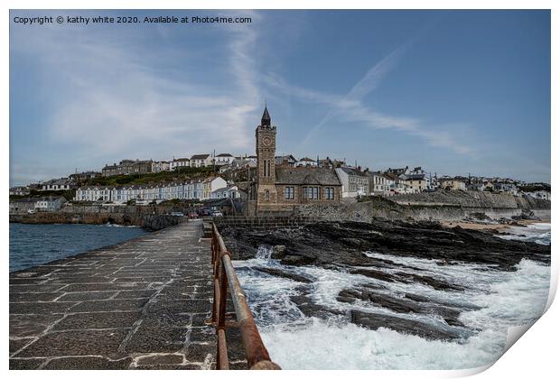 Porthleven clock Tower,Porthleven harbour Print by kathy white