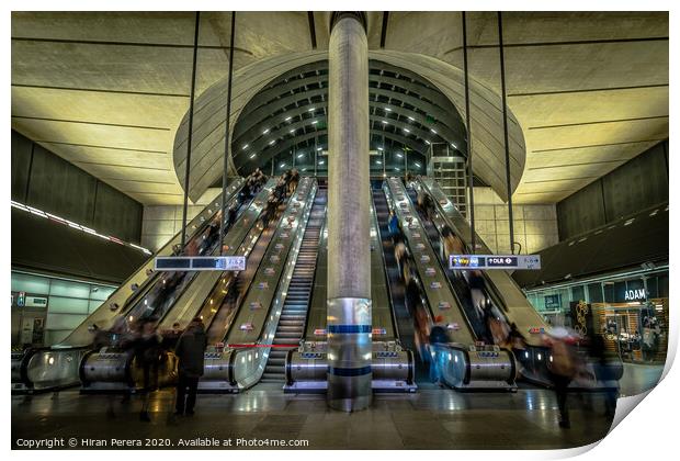 Escalators at Canary Wharf Station Print by Hiran Perera