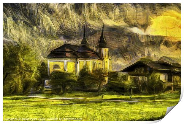 Austrian Alps Church Van Gogh Print by David Pyatt