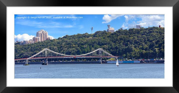 Panorama of the city of Kyiv, a view of the Dnipro River and a pedestrian bridge. Framed Mounted Print by Sergii Petruk
