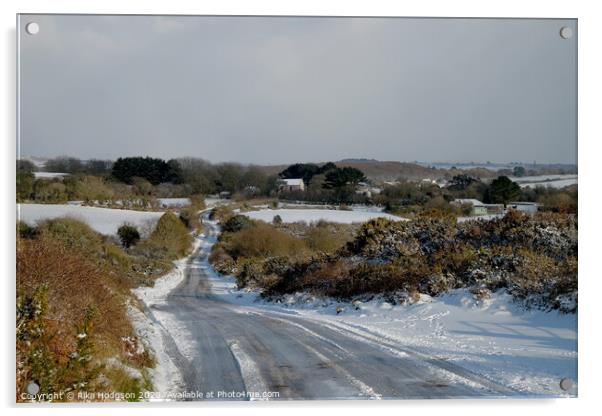 Snowy Countryside, Horsedowns, Cornwall Acrylic by Rika Hodgson