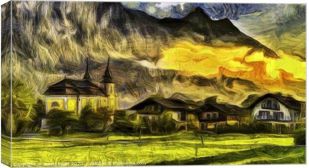 Austrian Alps Church Panorama  Canvas Print by David Pyatt